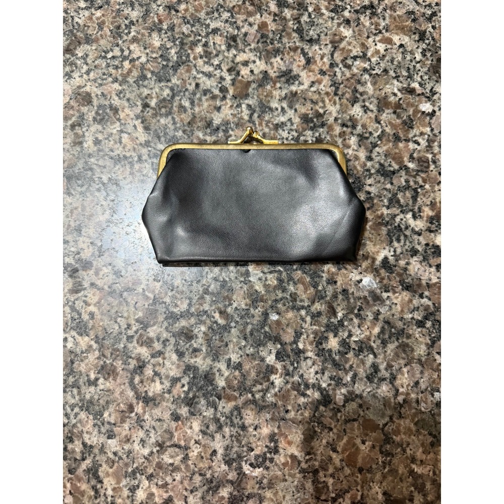 intage Black Faux-Leather Kiss-Lock Frame Coin Purse